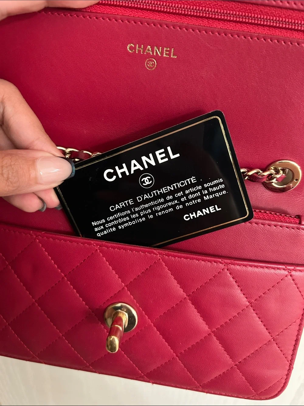 CHANEL Quilted Crossbody Wallet-on-Chain in Burgundy with Gold Hardware